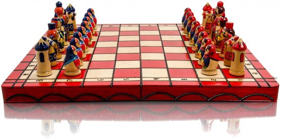 Lovely MATRYOSHKA - 42 cm / 16.5 in Wooden Hand Painted Decorative Chess Set (RED) - Image 2