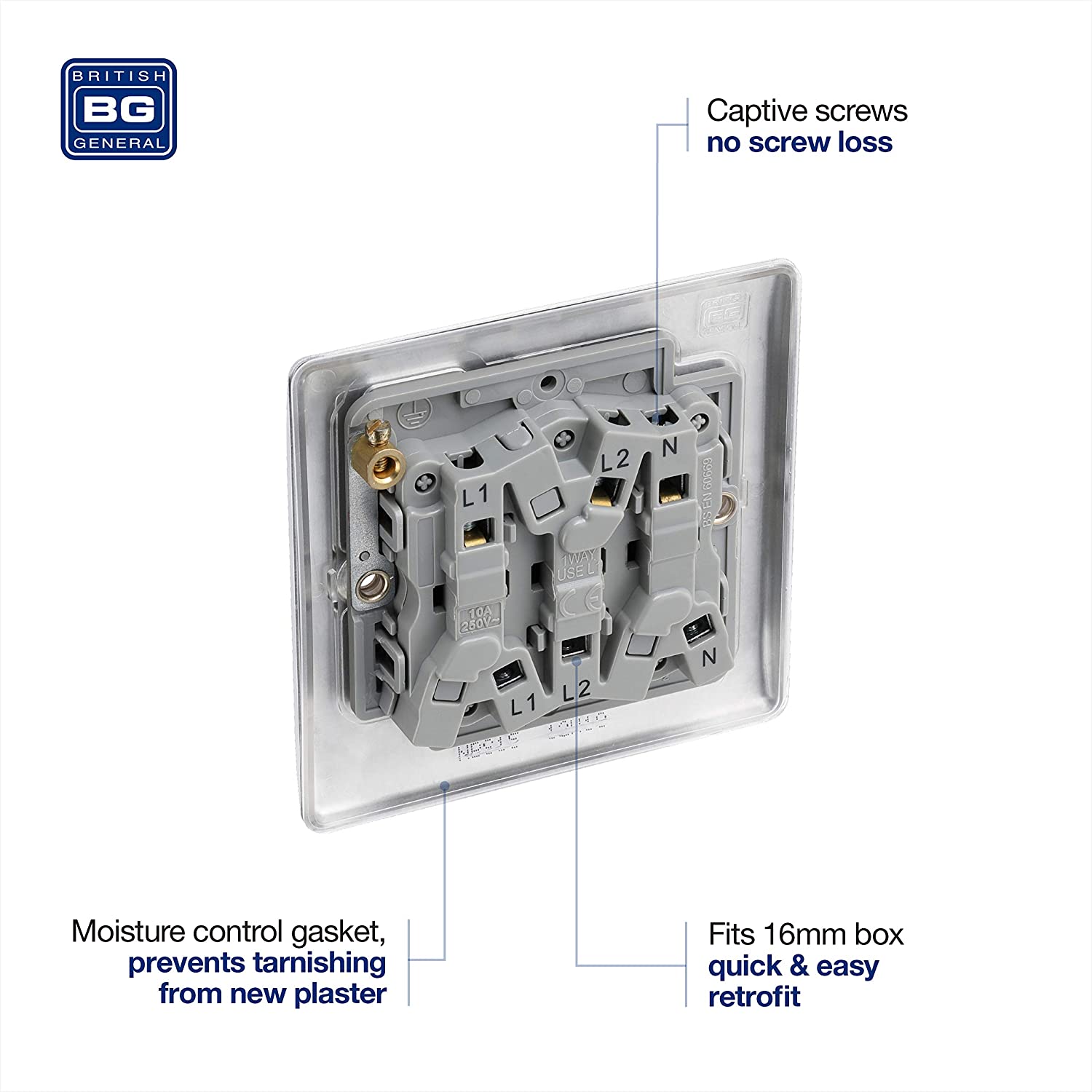 BG Electrical 3-Pole Fan Isolator Switch, Brushed Steel, Standard - Image 4