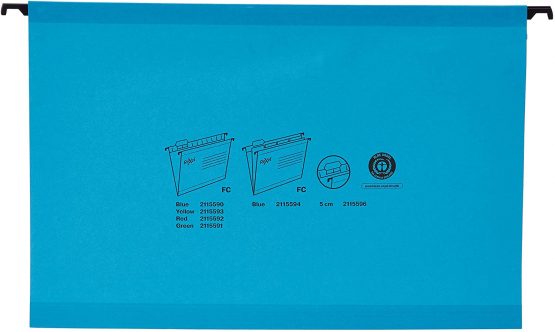 Rexel Classic Foolscap Reinforced Suspension Files for Filing Cabinets, 15 mm V base, 100 Percent Recycled Card, Blue, Pack of 25, 2115590 - Image 2