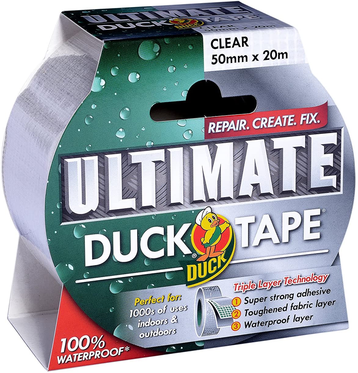 Duck Tape Ultimate Cloth Tape Clear 50mm x 20m. The ultimate high strength waterproof gaffer and duct adhesive cloth repair tape - Image 2