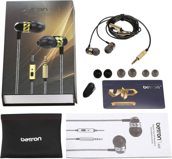 Betron AX5 Earphones, In Ear Headphones Earphones with Microphone, Noise Isolating Earbud Tips, Bass Driven Sound and Carry Case - Image 2