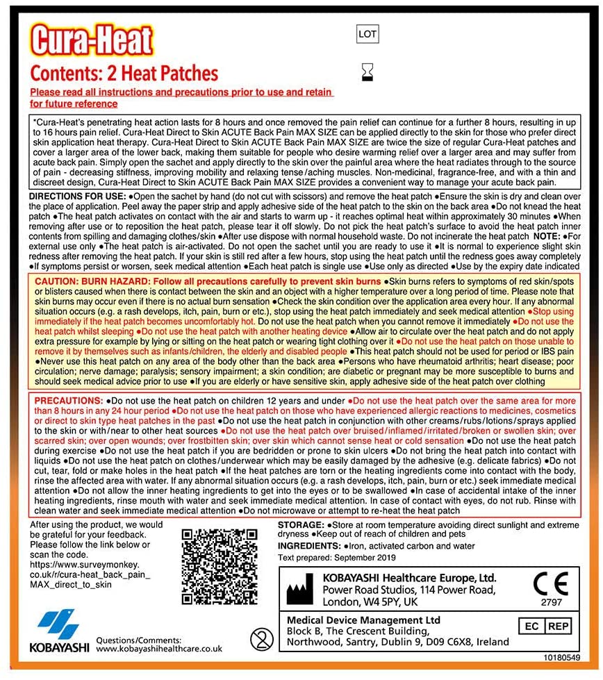 Cura-Heat Back Pain MAX Size Direct-to-Skin 2 Patches, White, Pack of 2 - Image 2