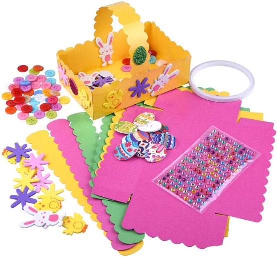 TUPARKA 6 PCS Easter Card Craft Baskets With Easter Sticker Colour Egg Buttons for Children Easter Decoration Craft Egg Filler Supplies