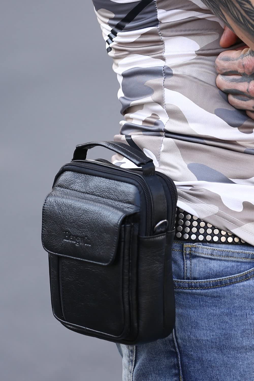 Hengwin Men’s Shoulder Crossbody Sling Bag, Genuine Leather Belt Messenger Pouch with Strap, Mobile Phone Case Holder - Image 2