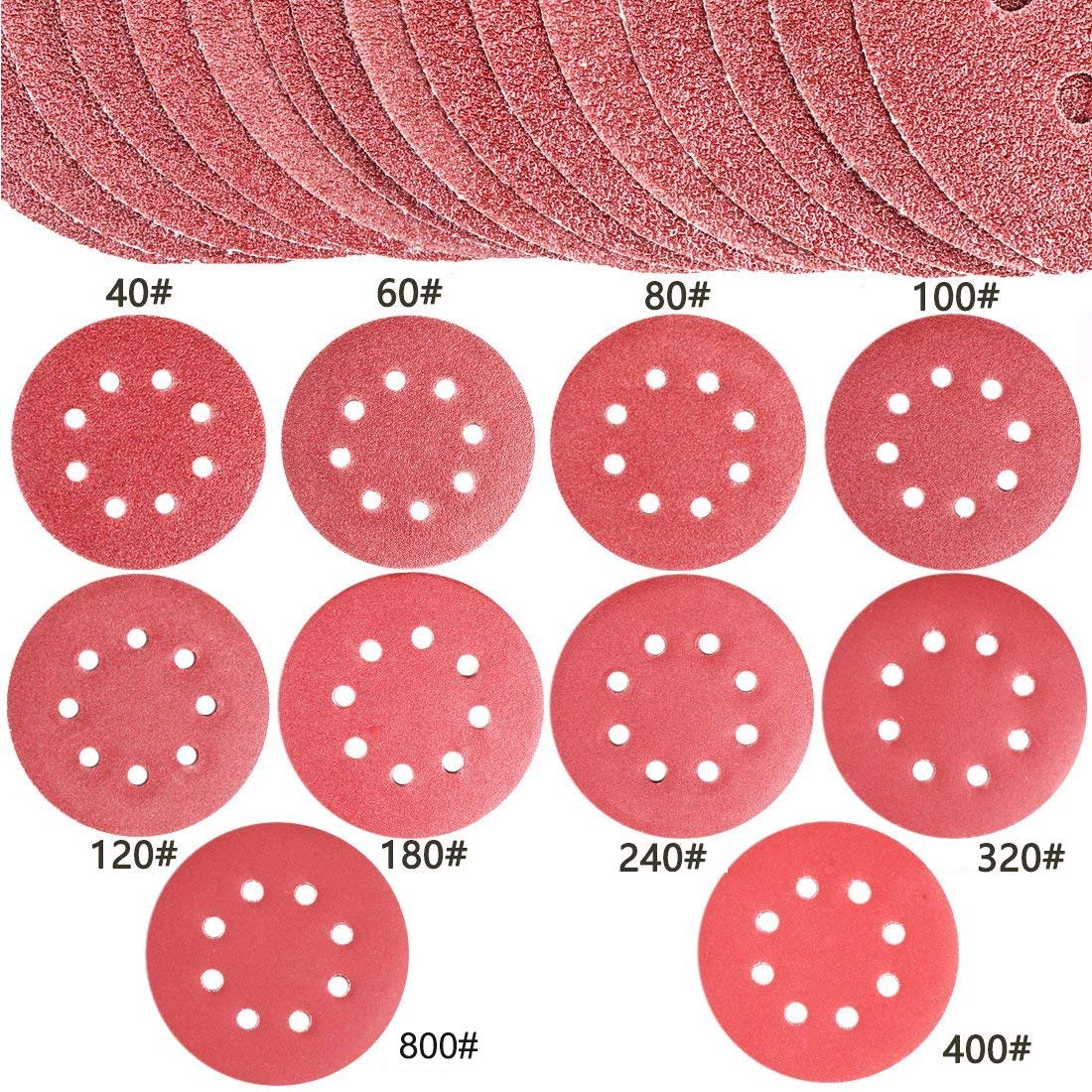 LESNIC 100PCS Sanding Sheets,125mm Sanding Discs Pads Hook and Loop 10Pcs Each 40 60 80 100 120 180 240 320 400 800 Grits Sandpaper Sheet for Orbit Orbital Sander and All Oscillating Tools - Image 3