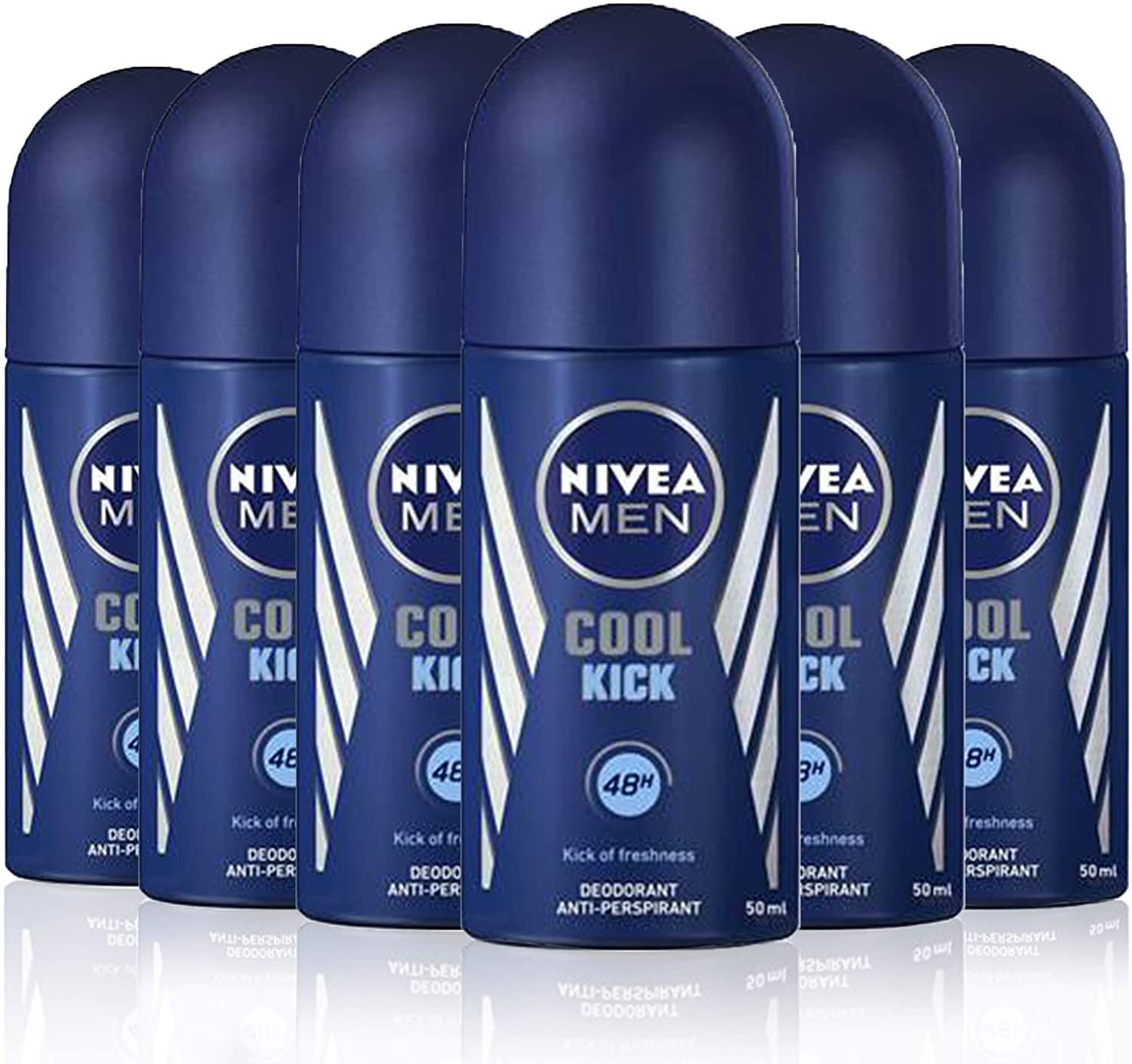NIVEA MEN Cool Kick Roll-on 6 Pack (6 x 50 ml), Men's Deodorant with a Break of Freshness, Antiperspirant Deodorant for Male Care