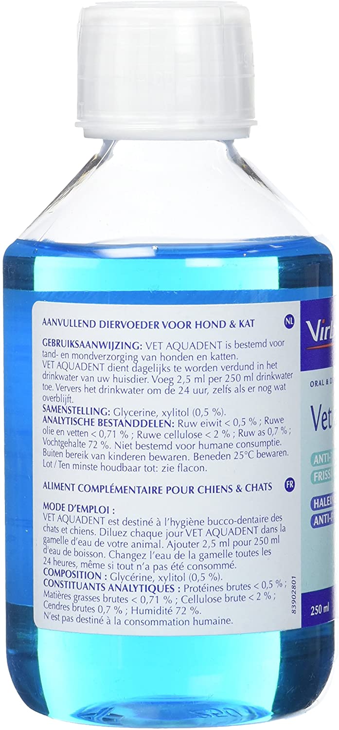 Virbac Vet Aquadent Anti-Plaque Fresh Breath Dental Care Solution for Dogs and Cats Unflavoured, 250ml with Doseur Gobelet - Image 3