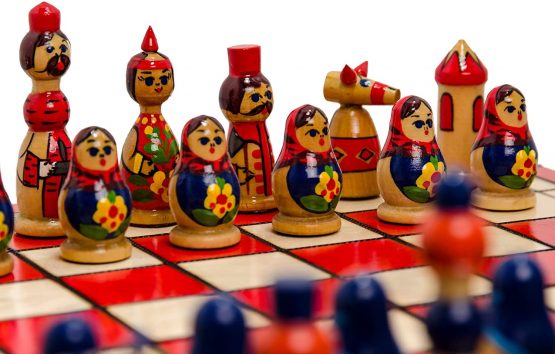 Lovely MATRYOSHKA - 42 cm / 16.5 in Wooden Hand Painted Decorative Chess Set (RED) - Image 4