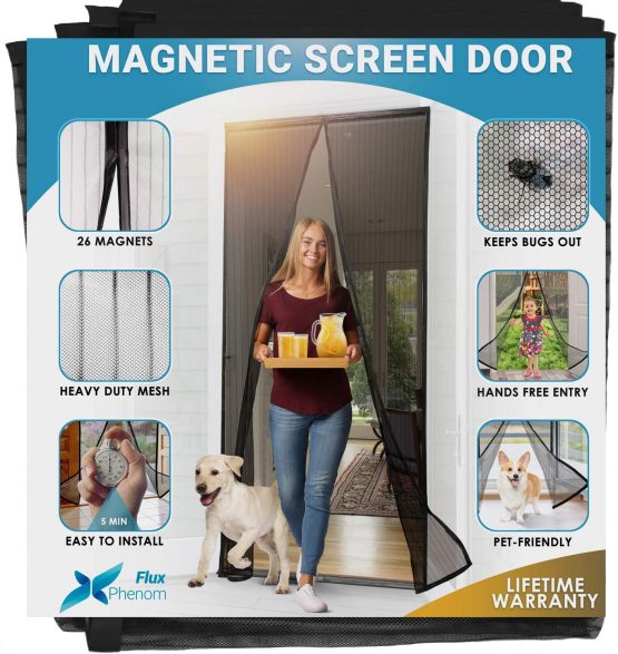 Flux Phenom Magnetic Screen Door - Retractable Mesh with Self Sealing Magnets - Keeps Nature Out