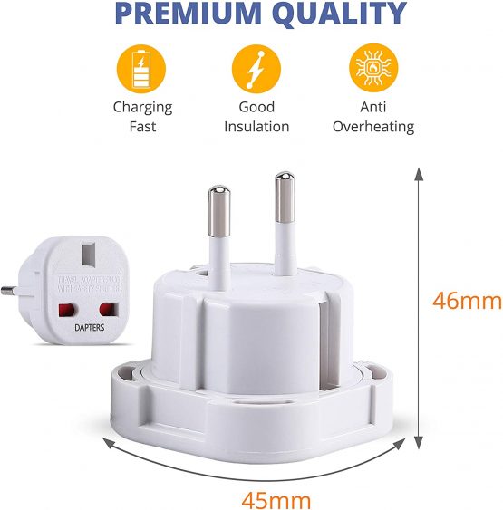 Pack of 5 Travel Adapter | UK to European Plug Adapter Converter (Euro Type C, E, F) EU Plugs for travelling to Italy Cape Verde Poland Spain Turkish Greece Bulgaria and more - Image 2