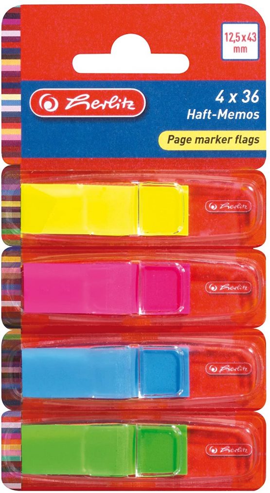 Herlitz 12.5mm x 43mm Page Marker Flags (Pack of 4, 36 Sheets)
