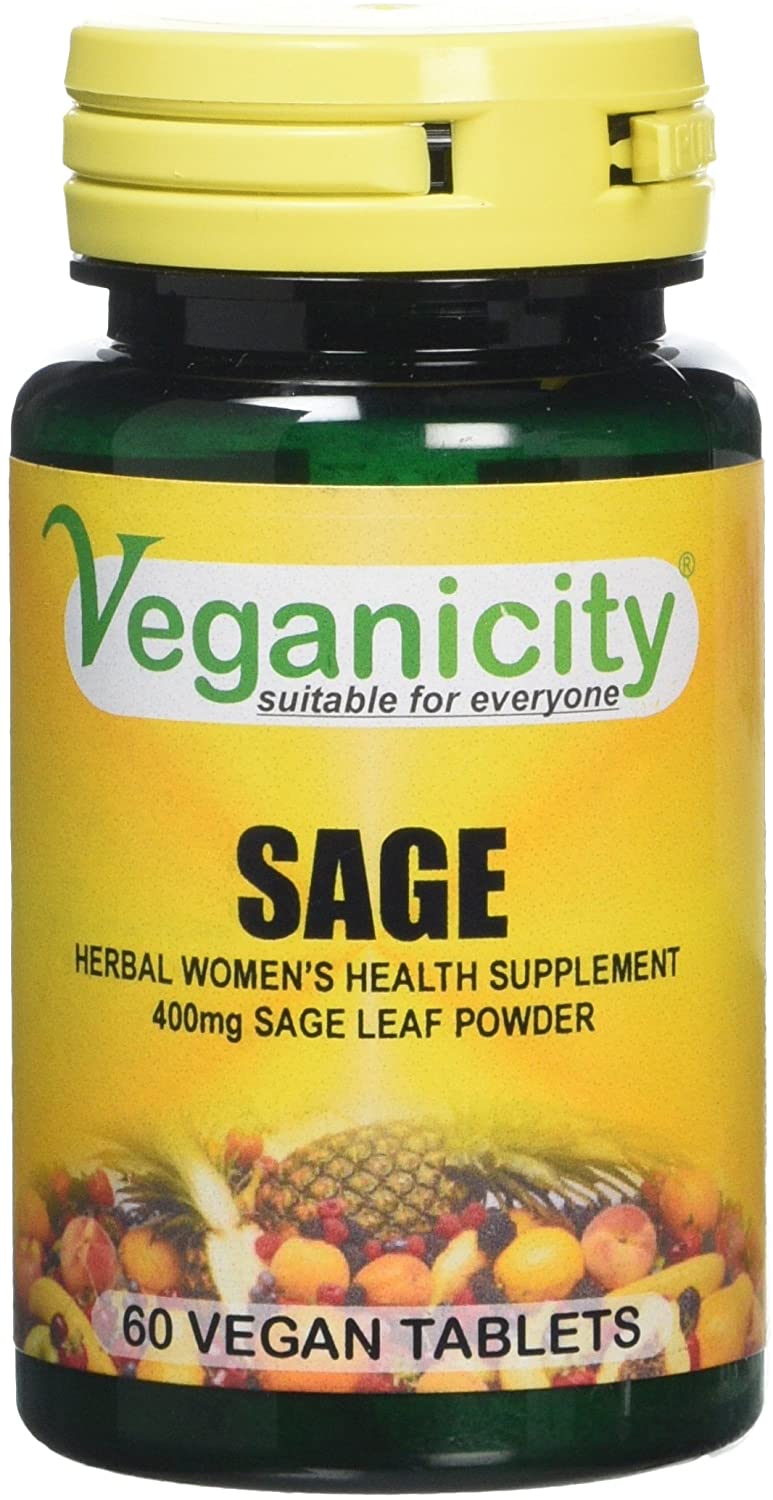 Veganicity Sage 400mg : Womens Health Supplement - 60 Tablets, in a Planet Friendly 99% Recycled Pot, Natural, 60 count (Pack of 1)