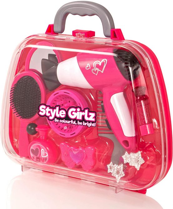 Style Girlz Salon Hair Styling Set with Battery-Operated Hair Dryer and Vanity Case in Gift Box - Pretend Play Toys For Girls Age 3-6 - Image 3