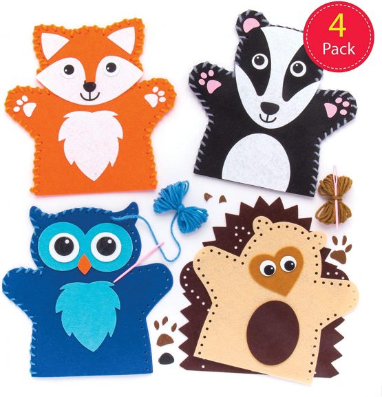 Baker Ross AR637 Woodland Animal Hand Puppet Sewing Kits (Pack of 4) for Kids Arts and Crafts - Image 2