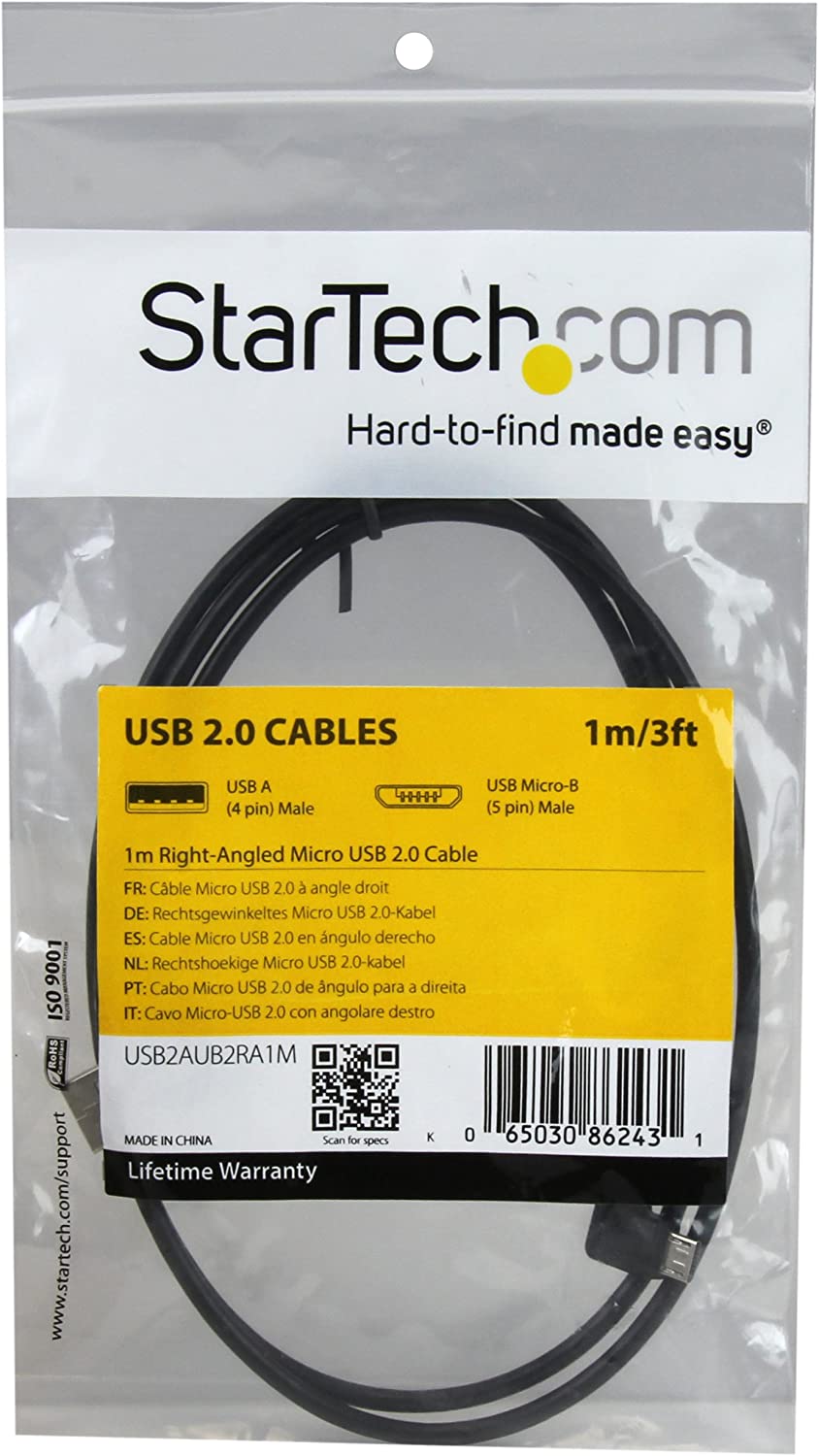 StarTech.com 1m 3 ft Micro-USB Cable with Right-Angled Connectors, M/M, USB A to Micro B Cable - Image 4