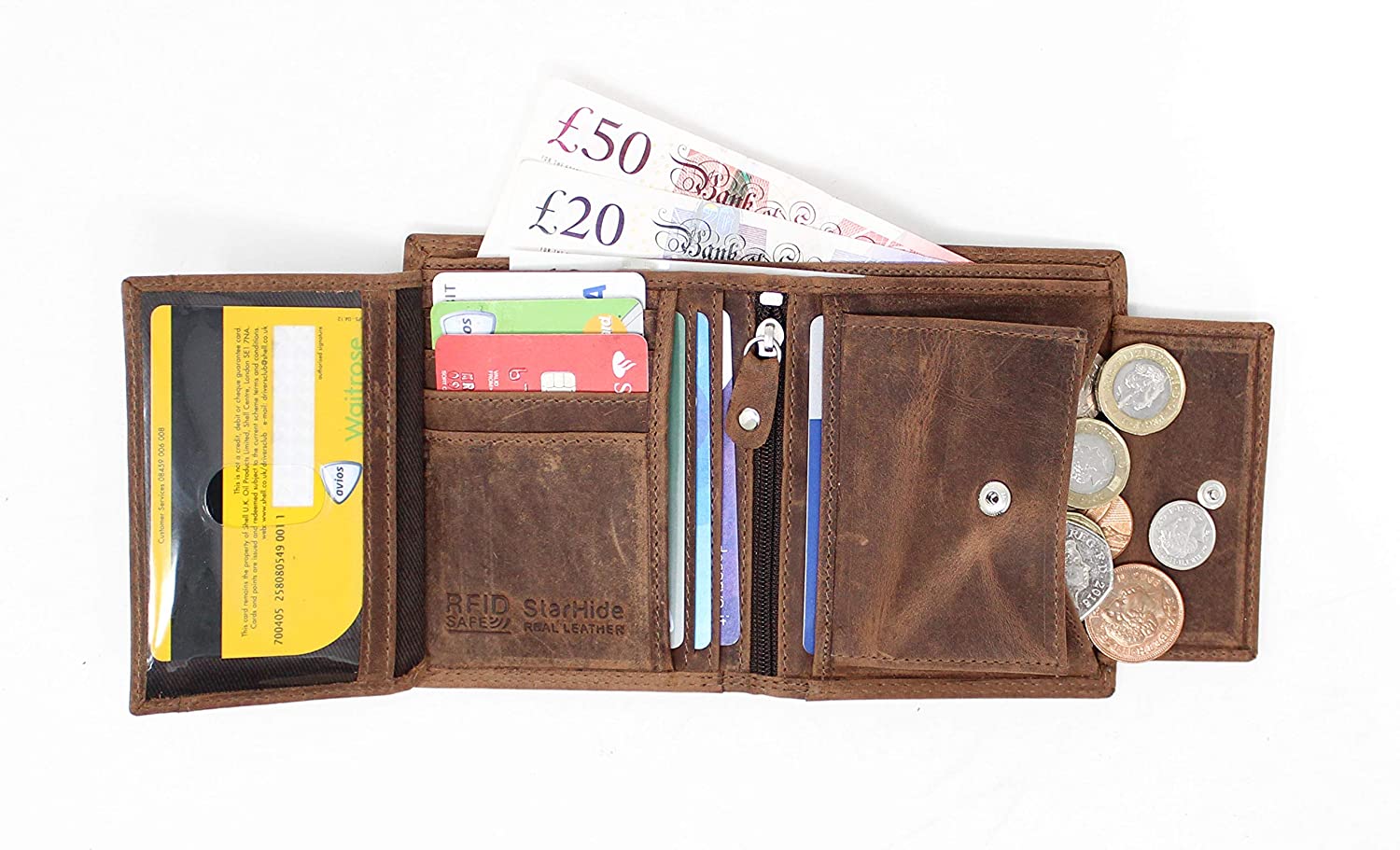 STARHIDE Wallets Mens RFID Blocking Real Distrssed Hunter Leather Gents Wallet with 2 ID Windows - Image 4