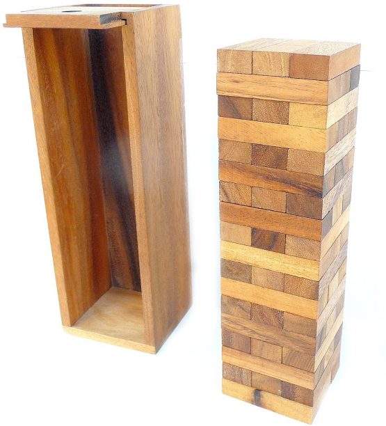 Logica Puzzles Art. Condo - Wooden Tumbling Stacking Tower - Teak Wood with Wooden Box (Medium) - Image 3