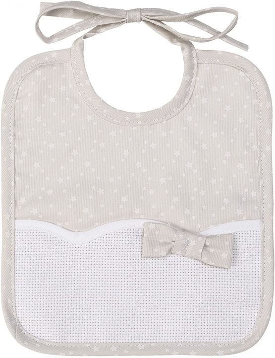 Filet - Bib with Collar | 100% Cotton | with Aida Canvas to Embroider for Newborn and Babies | Italian Product - White, Beige