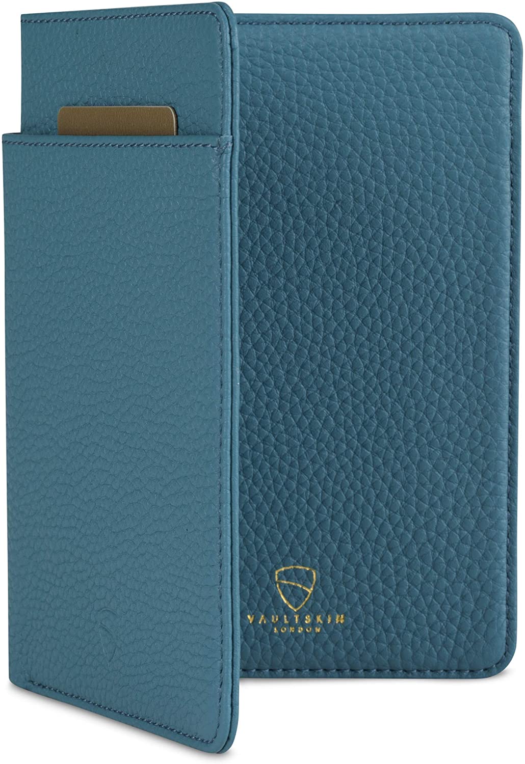 Vaultskin Kensington Passport and Vaccine Card Holder for Travel with RFID Blocking Leather Card Case Cover for Men and Women (Matt Turquoise)