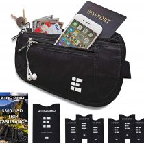 Zero Grid Money Belt w/RFID Blocking - Concealed Travel Wallet & Passport Holder, Ash