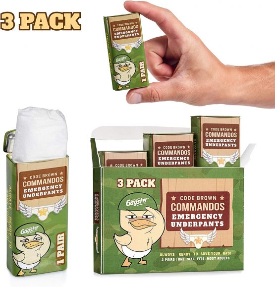 Gagster Code Brown Commandos Emergency Underpants in a Can (3 Pairs) | Instant Undies Make a Terrific White Elephant Gag Gift | Funny Party Goods | Great for First Aid Kit