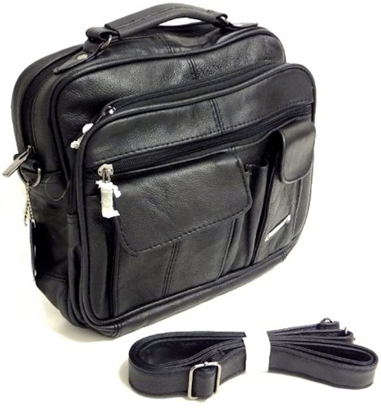 Ladies Mens Real Leather Travel Flight Shoulder Cross Body Organiser Handbag Bag (Black) - Image 3