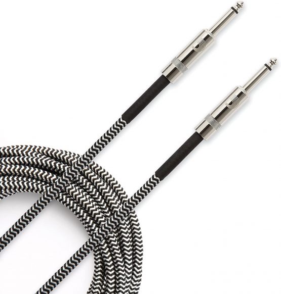 D'Addario Guitar Cable - Guitar Lead - Instrument Cable - Guitar Accessories - Custom Series Braided Cable - 10 Feet/3.05 Meters - Grey - 1 Pack