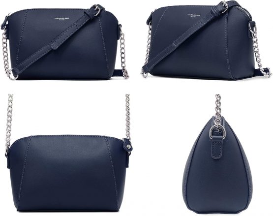 David Jones - Women's Small Crossbody Bag - Chain Shoulder Strap Rigid Faux Leather Messenger Bag - Elegant Saddle Bag - Fashion Clutch Handbag Evening Party - Zipper Purse Work Travel - Image 4