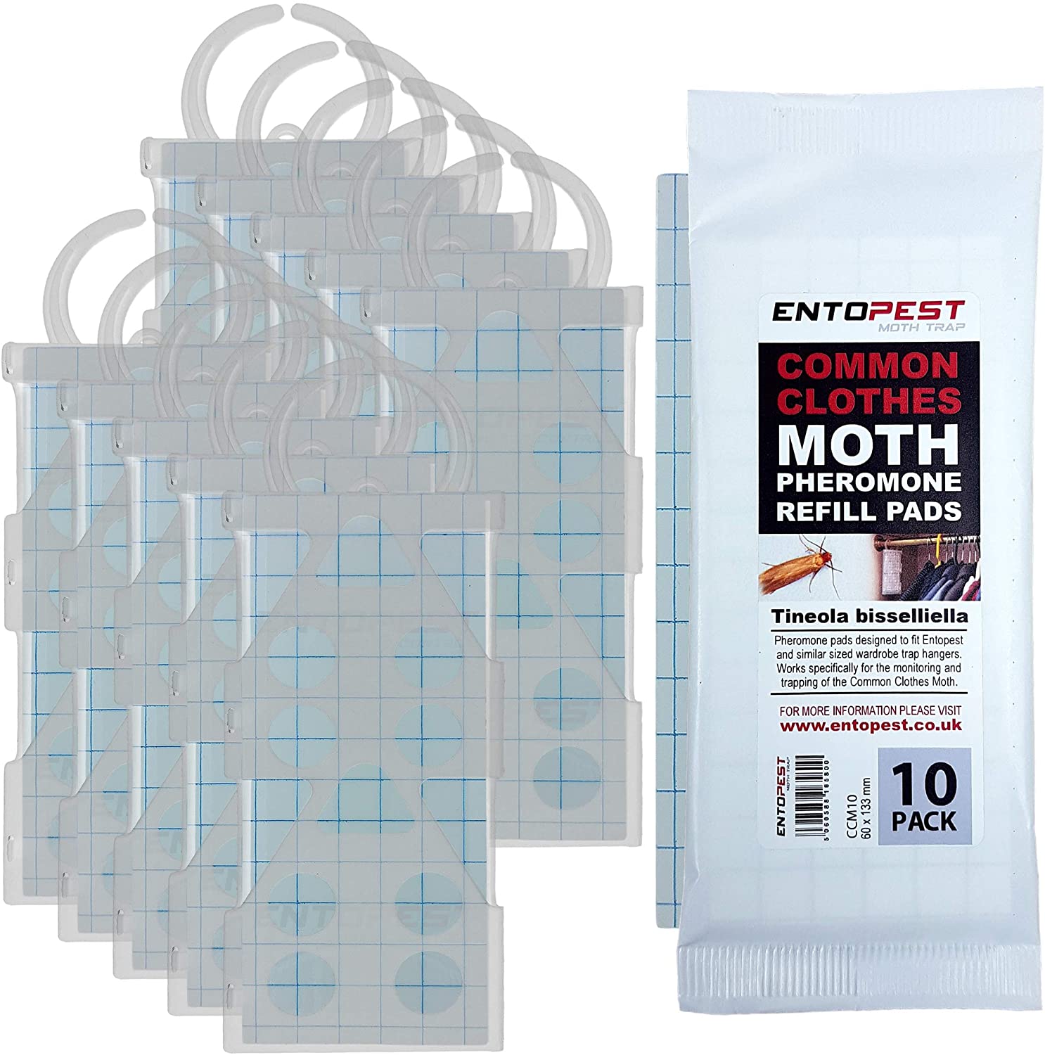 Entopest Moth Peds, Clear, 10 Refill Pads & 10 Reusable Hangers