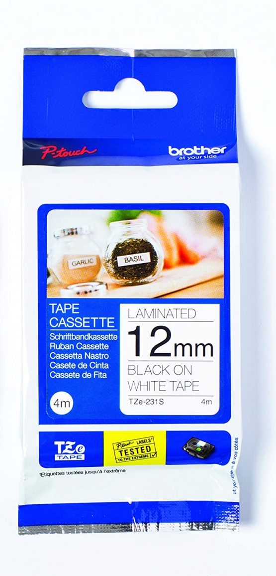 Brother TZe-231S Labelling Tape Cassette, Black on White, 12 mm (W) x 4M (L), Laminated, Brother Genuine Supplies