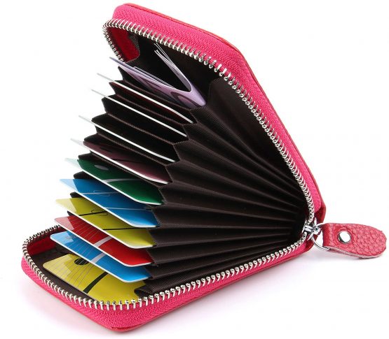 Credit Card Holders Women Ladies Leather Credit Card Wallets for Women Credit Card Holder Women RFID Protector (Rose Red)