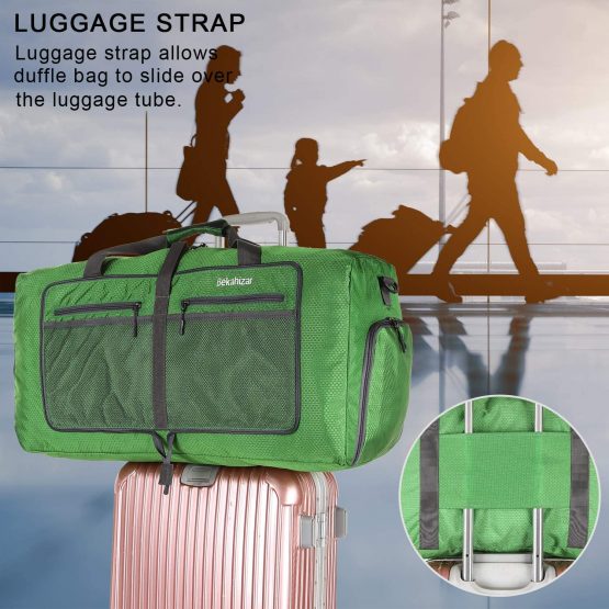 Bekahizar 60L Foldable Duffle Bag Large Lightweight Packable Travel Weekend Duffel with Shoe Compartment and Shoulder Strap for Luggage, Gym, Sport, Camping, Storage, Shopping (Dark Green) - Image 3