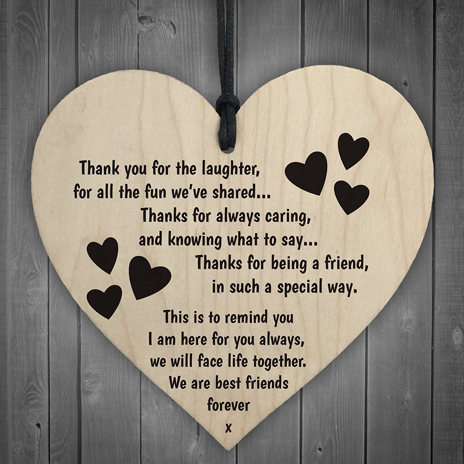 Red Ocean Best Friends Forever Wooden Hanging Heart Friendship Love Gift - Thank You Sign, Black, 10cm