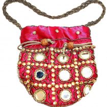 Purpledip Potli Bag (Clutch, Drawstring Purse) For Women With Intricate Gold Thread & Sequin Embroidery Work (Maroon Color,11268)
