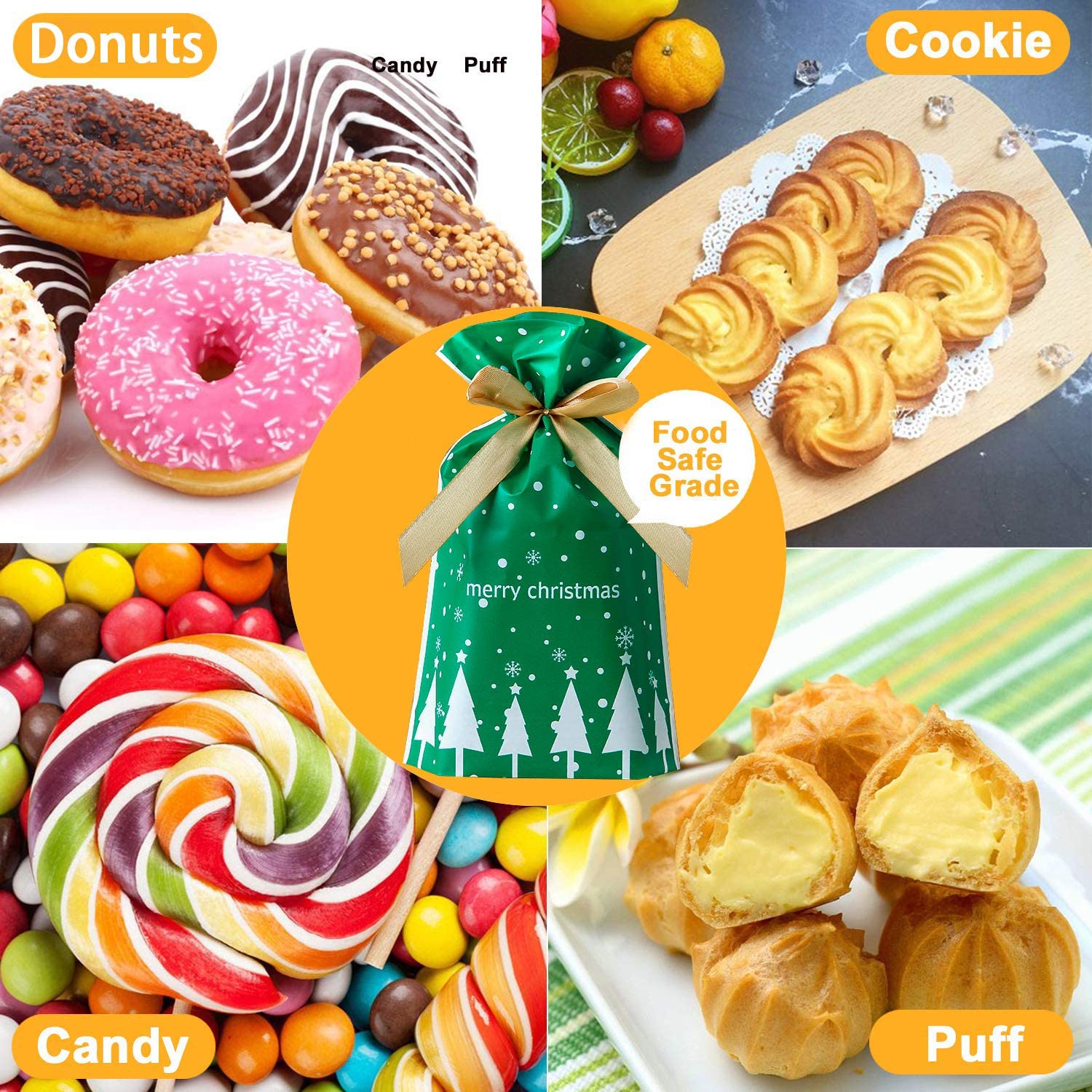 LONTG 50Pack Bag Small Candy Bag Party Treat Bag Goodies Bag Xmas Drawstring Gift Bag For Sweets Cookies Snacks Christmas Party Favor Pouch For Birthday Party Wedding - Image 4
