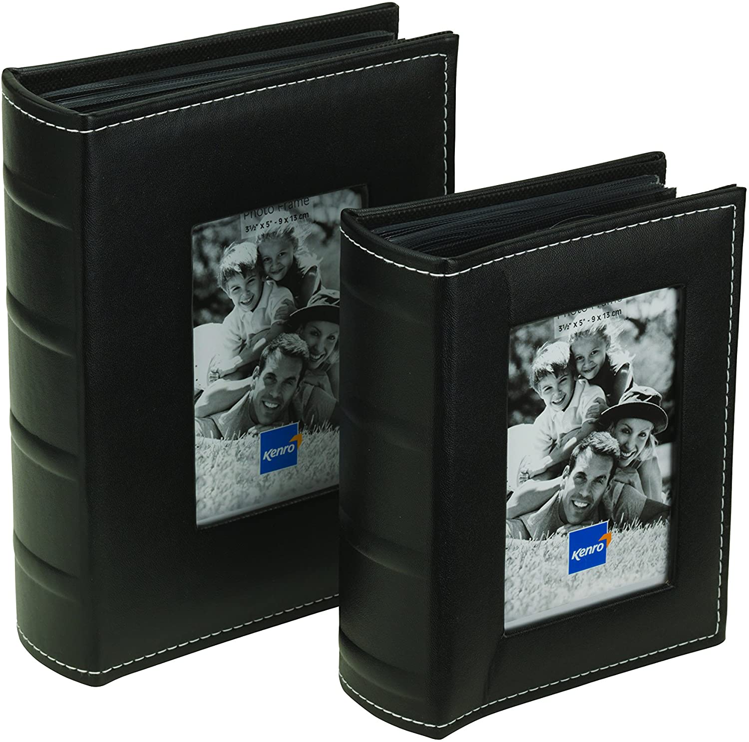 Kenro Black Leather Look Small Photo Album for 80 Photos 6x4 inch/10x15cm with Photo Window to Front and White Stitching - Image 2