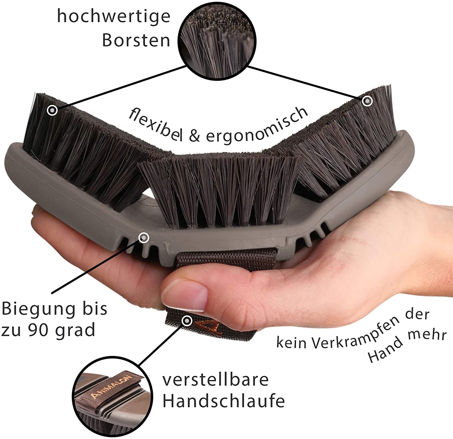 Animalon CareFlex Horse Grooming Brush, Flexible & Ergonomic Horse Hair Brush with Strap Closure for Any Horse Grooming Kit - Image 4