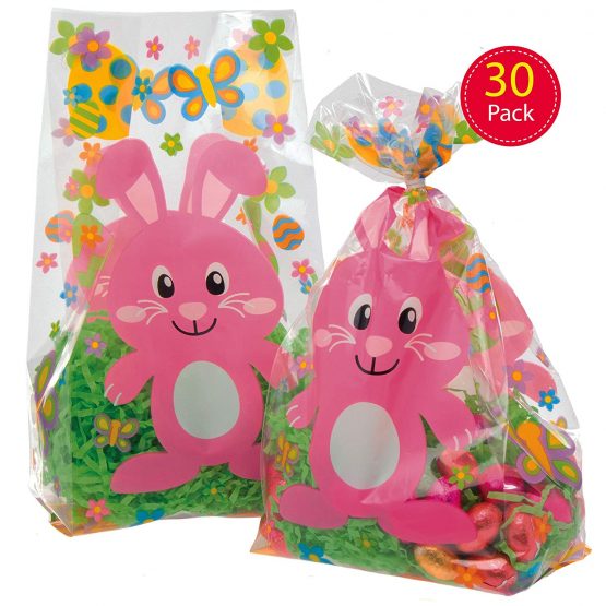 Baker Ross AT512 Easter Bunny Cellophane Bags - Pack of 30, Festive Gift Wrapping, Party Gifts to Fill With Treats, Sweets, Chocolate or Small Presents