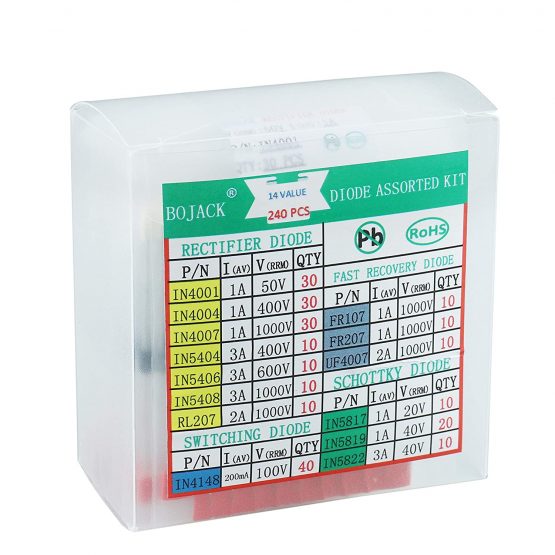 BOJACK 14 value 240 pcs Diode Assortment Kit Contain Rectifier/Fast Recovery/Schottky/Switching Diode 1N4001 IN4004 IN4007 IN5404 IN5406 IN5408 RL207 FR107 FR207 UF4007 IN5817 IN5819 IN5822 IN4148 - Image 2