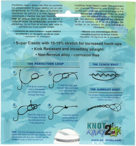 KNOT2KINKY Aquateko Nickel-Titanium Angel Leader 15ft/4.6m (5.44kg-29.55kg/12lb-65lb) - extensible titanium leader Made in USA - Image 2