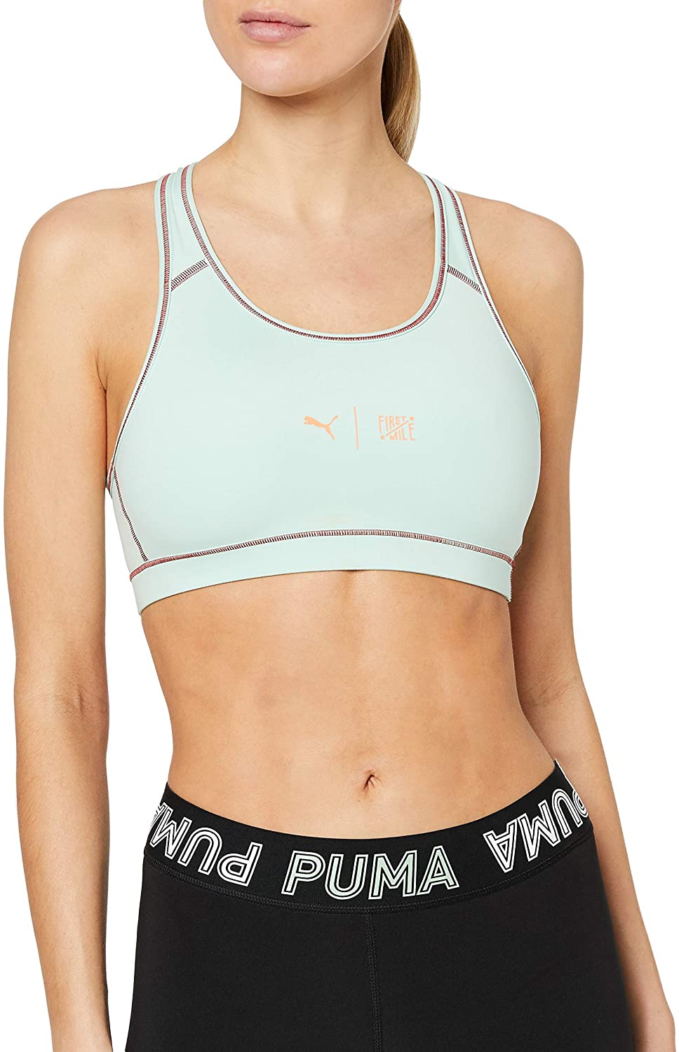 Puma First Mile 4Keeps Bra M Sports Bra - Mist Green Black, Small, Mist Green-puma Black