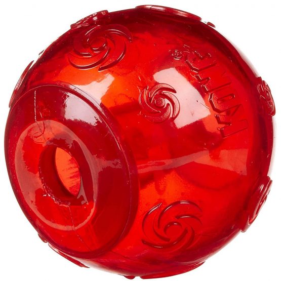 KONG Squeezz Ball - Strong Squeaky Dog Toy, Bounces & Squeak When Punctured (Assorted Colours) - For Large Dogs - Pack of Two - Image 3