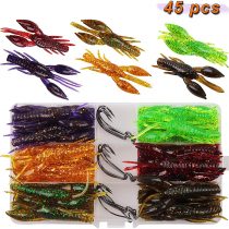 SHADDOCK 45pcs Crawfish Bait Silicone Soft Artificial Bait Crayfish and Worm Hook 3D Slow Sinking Floating Shrimp Creature Lures Fishing Hook for Bass Fishing Freshwater or Saltwater