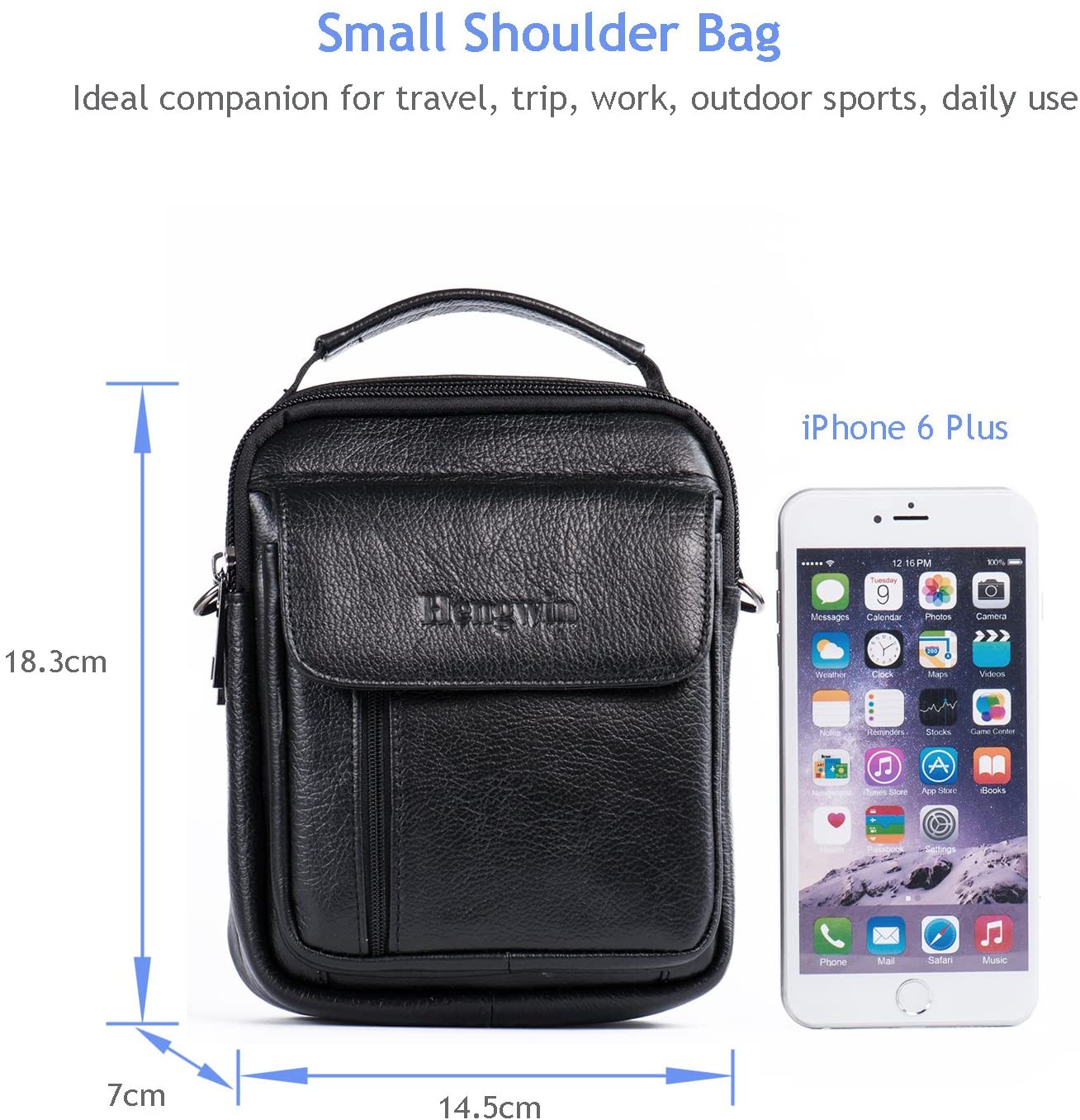 Hengwin Men’s Shoulder Crossbody Sling Bag, Genuine Leather Belt Messenger Pouch with Strap, Mobile Phone Case Holder - Image 3
