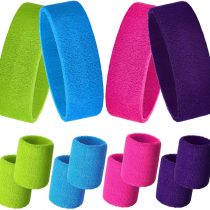 Bememo Sweatbands Set, Includes Sports Headband and Wristbands Sweatbands Colorful Sweatband Set for Men and Women