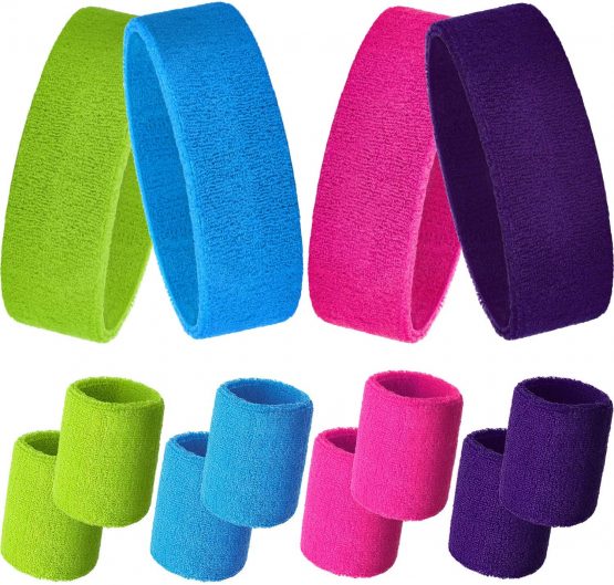 Bememo Sweatbands Set, Includes Sports Headband and Wristbands Sweatbands Colorful Sweatband Set for Men and Women