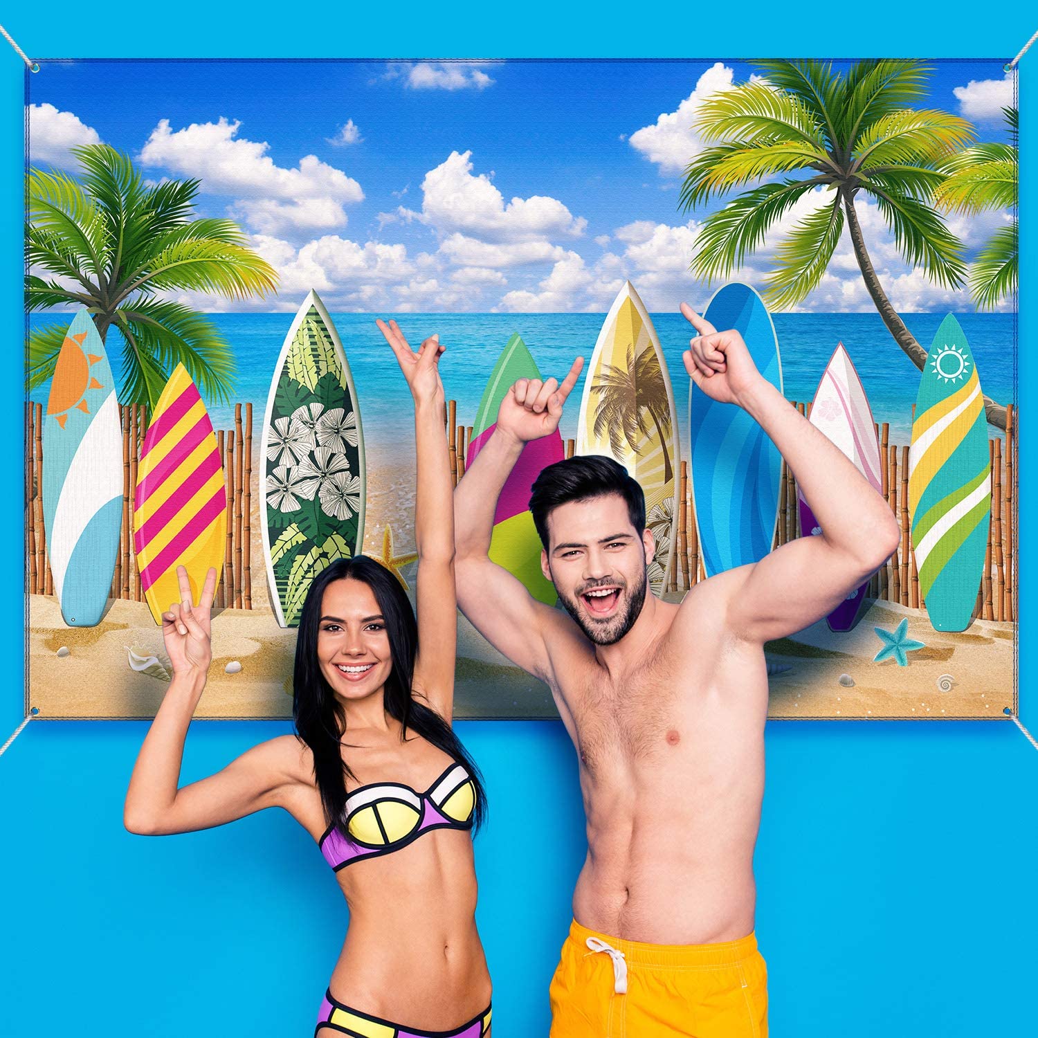Blulu Beach Party Decorations Tropical Background Banner Summer Hawaiian Beach Decorations Surfboard Backdrop Luau Party Backdrop for Photography Birthday Tiki Themed 72. 8 x 43. 3 Inch - Image 3