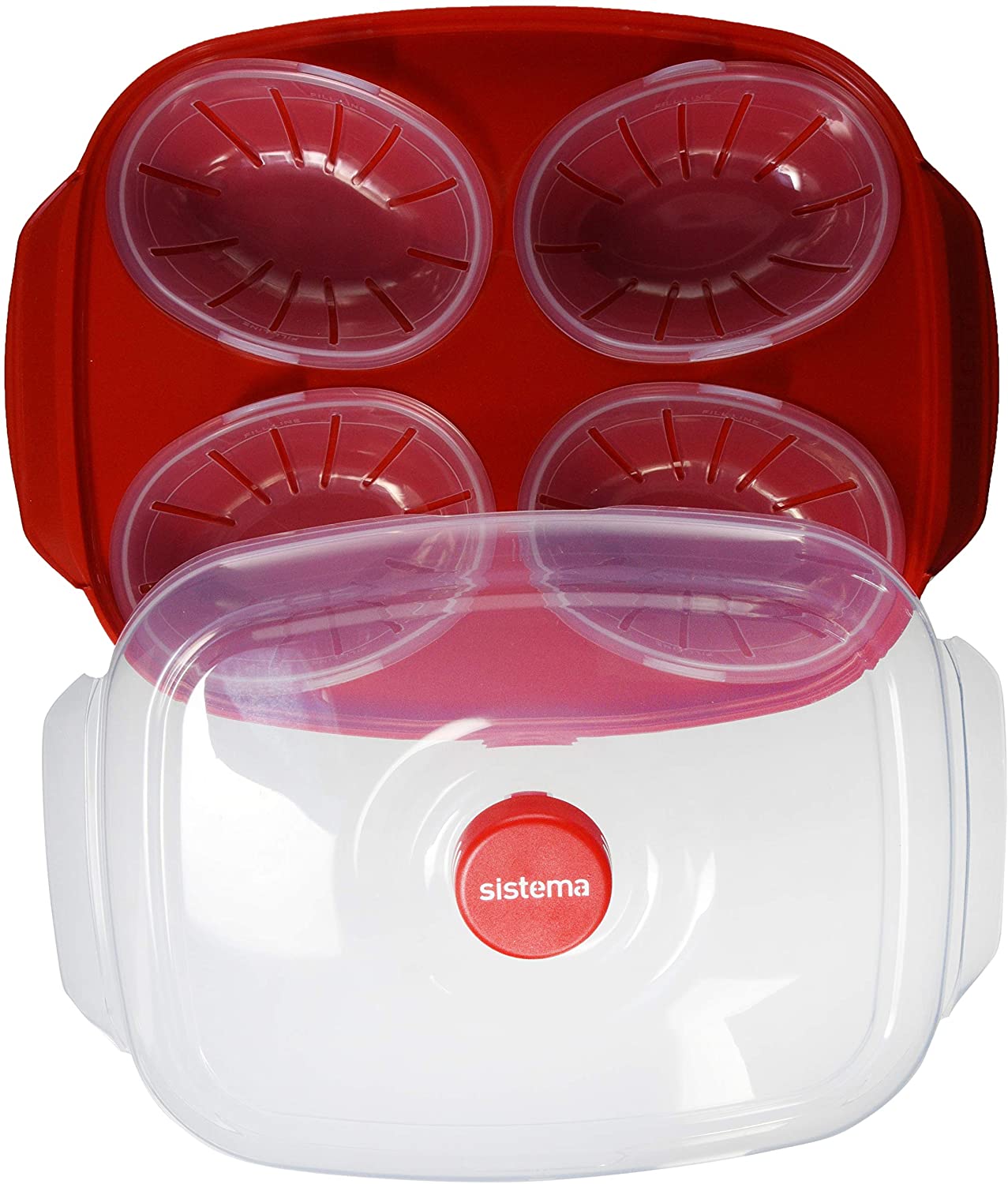 Sistema 1150 Microwave Egg Poacher, Red/Clear, 28.7 x 20.5 x 8.4 cm - Image 2