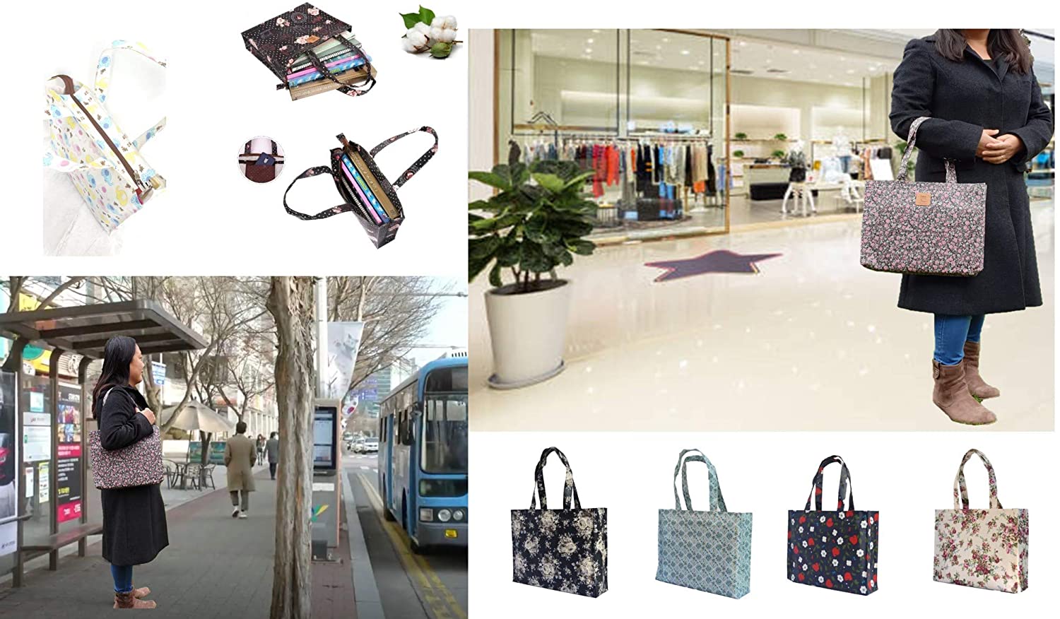 Bookbag with Gusset, Music Bag, Tote Bag, Shopping Bag, Oilcloth Tote, Blossom a, 36 27 9cm, 36*27*9cm - Image 4