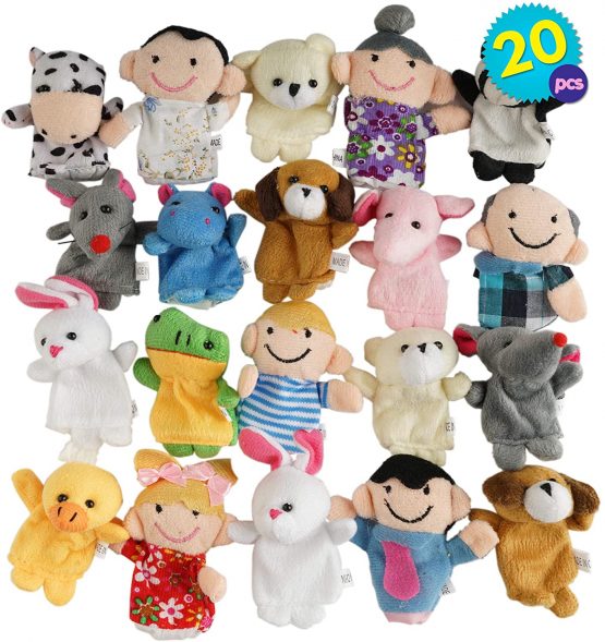 THE TWIDDLERS - 20 Cute Plush Animal Finger Puppet Set for Boys and Girls